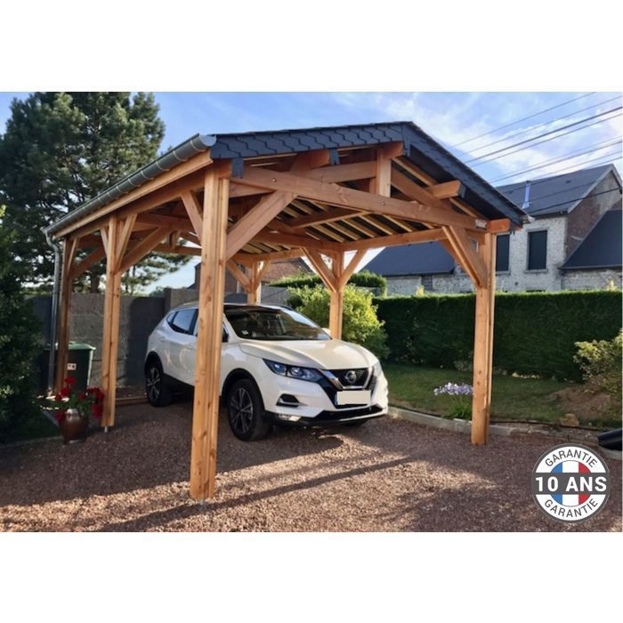 Carport Bois Douglas Français 20 m² – 2 pentes – 6 poteaux – Abri voiture extérieur – Garantie 10 ans