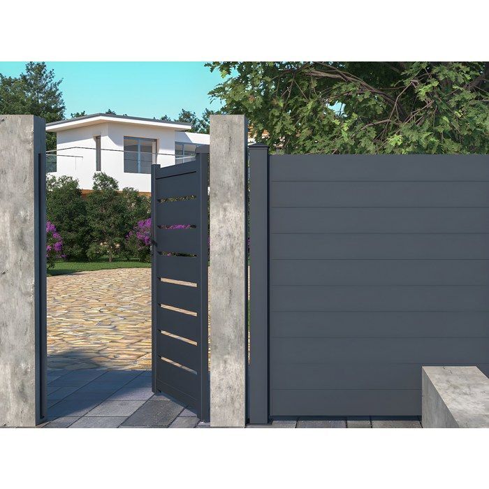 Puerta batiente de aluminio, diseño calado, 103 x 165 cm, color antracita - PRIMO