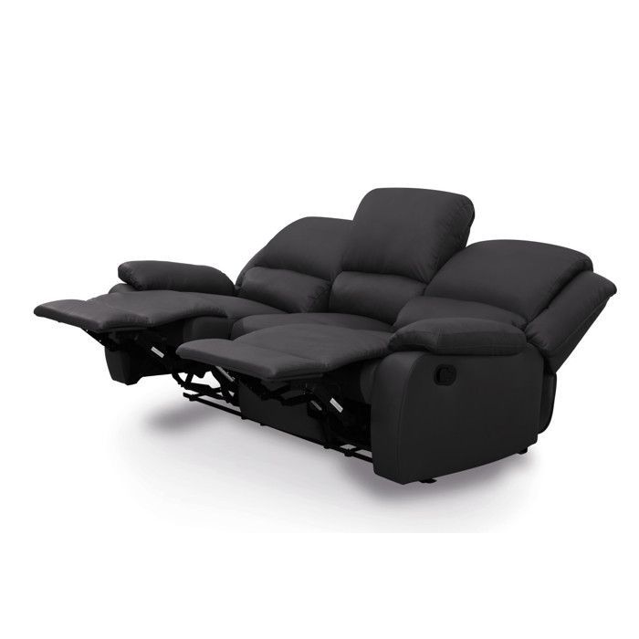 LEO 3-Sitzer-Relaxsofa in Kunstleder - Schwarz - B 193 x T 93 x H 96 cm - LOUNGITUDE