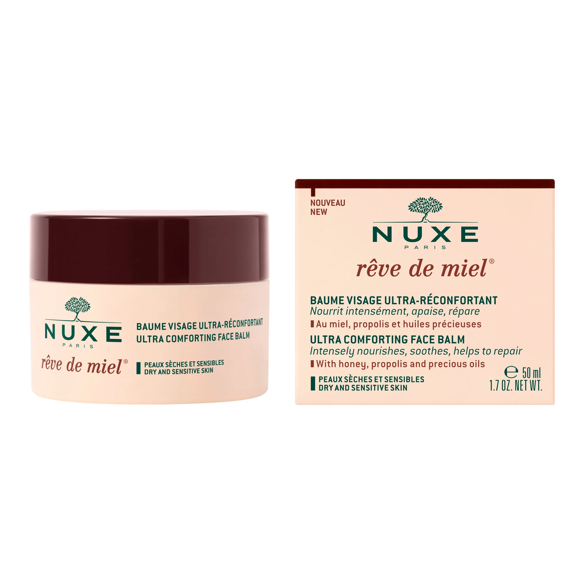 Reve de Miel Balsamo viso ultra-confort - Crema viso giorno nutriente, Crema viso giorno lenitiva, Trattamento Riparatore