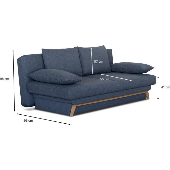 Banquette convertible - 3 places - NAOTO - Tissu bleu foncé - Coffre de rangement - 202 x 98 x 98 cm