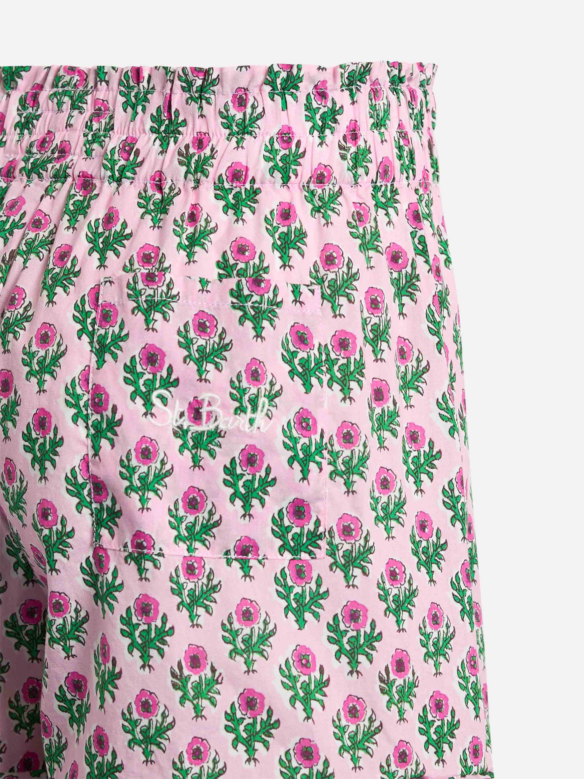 Ander P pigeshorts i bomuld med flæser og blomsterprint