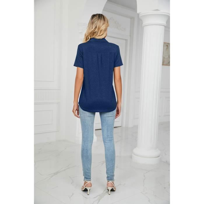 Camiseta de mujer - INSFITY - Cuello vuelto, manga corta - Con bolsillo en el pecho - Azul