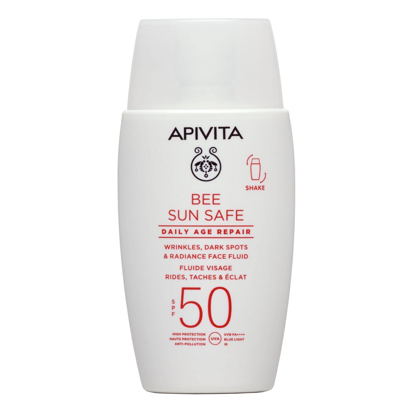 „Bee Sun Safe“ senėjimą stabdantis atkuriamasis veido fluidas su SPF 50 Apsaugos nuo saulės vaistinė