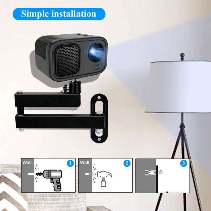 Soporte de pared para proyector - ZOKKO - Brazo articulado de 35 cm - Inclinación ajustable a 90° - Montaje invisible en la pared