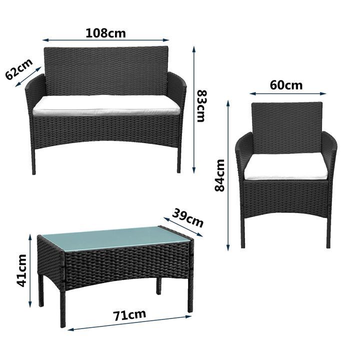 Riossad Salon de Jardin Ensemble de 4 avec 2 Fauteuils, 1 Canapé 2 Places et 1 Table Noir SALON BAS DE JARDIN