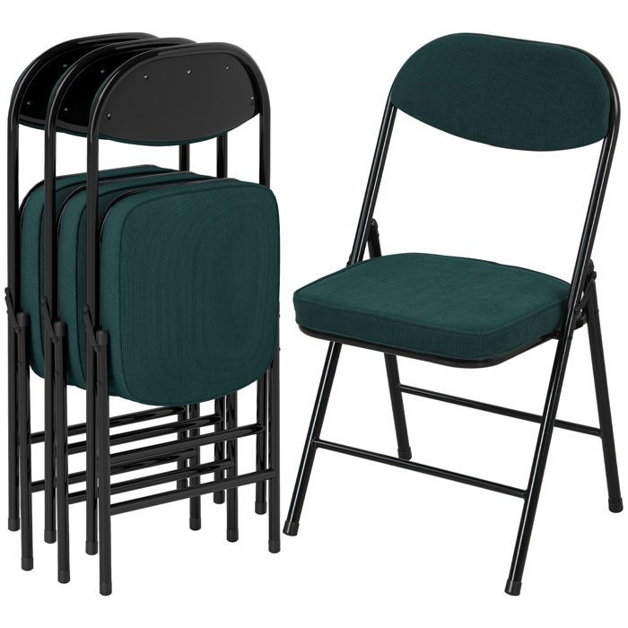 Lot de 4 chaises pliantes - HOMCOM - portables - assises et dossiers rembourrés - velours côtelé - 45 x 48,5 x 82 cm - bleu