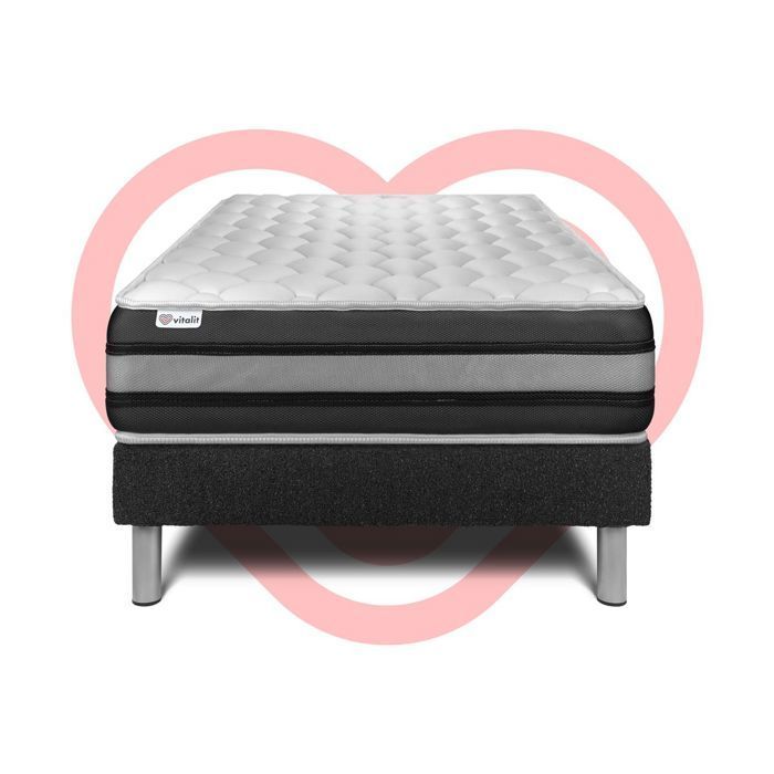 Colchón y base de cama de 90x190 cm - Base de cama negra (premontada) - Vitalspring Zen Black