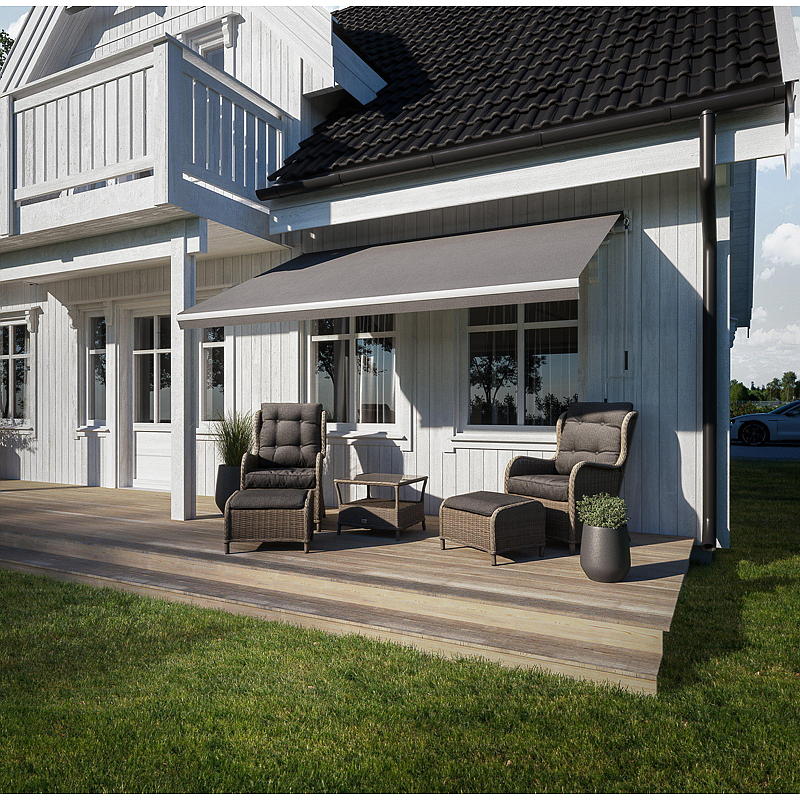 Markise 3x2,5 m, grau/weiß gestreift