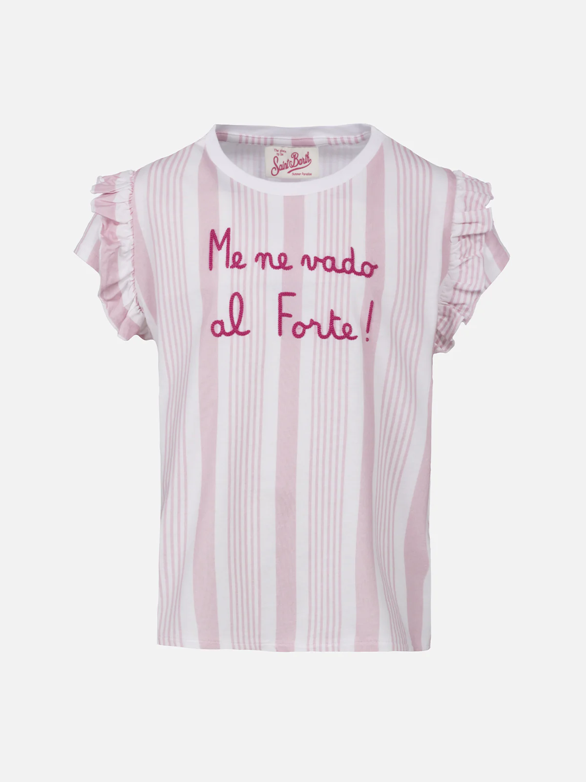 Katoenen T-shirt voor meisjes met ruches en borduurwerk.