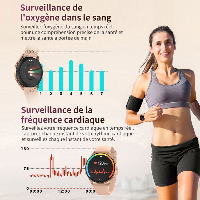 Blackview Montre Connectée Femme avec Appel Bluetooth 5.3, IP68/SpO2/Fréquence Cardiaque/Sommeil/Podomètre pour iOS Android Or