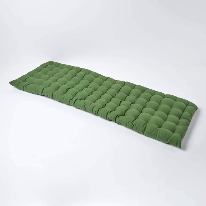 Cojín para banco de jardín - HOMESCAPES - Verde oscuro - 143 x 48 x 5 cm - Alfombra - Algodón y poliéster - Exterior