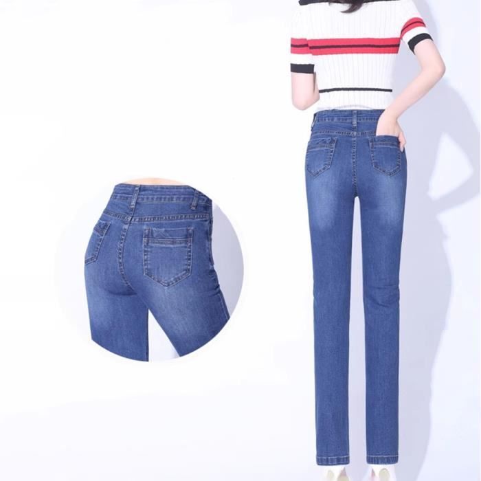 Pantalones vaqueros elásticos de talle alto y pierna recta de FUNMOON para mujer, tallas grandes.