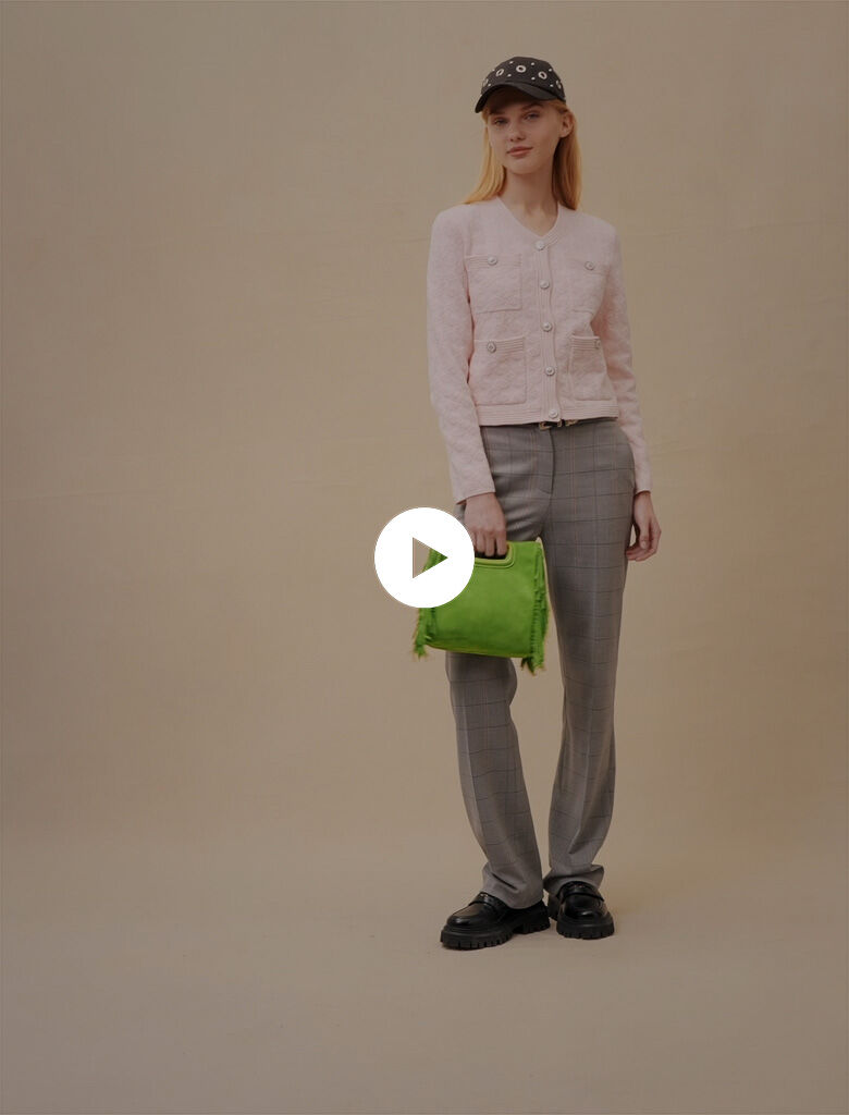 Pantaloni de costum în carouri, cu croială dreaptă - Gri