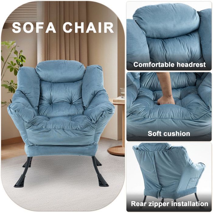 Fauteuil à bascule 75 x 80 x 85 cm, fauteuil à bascule en métal avec poches latérales, fauteuil d'allaitement minimaliste, bleu