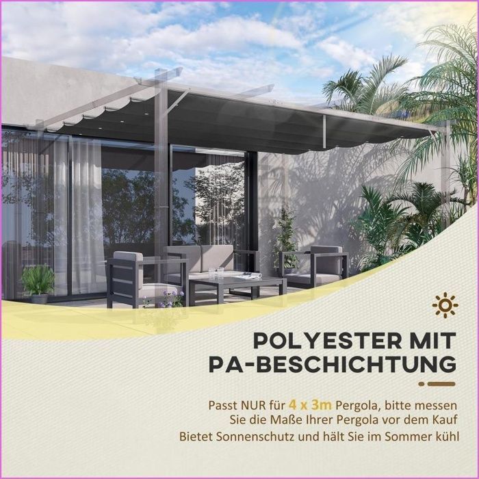Ersatzdach pour Pergola - Outsunny - 3,5x2,5m - Entwässerungslöcher & Sonnenschutz - Gris Foncé