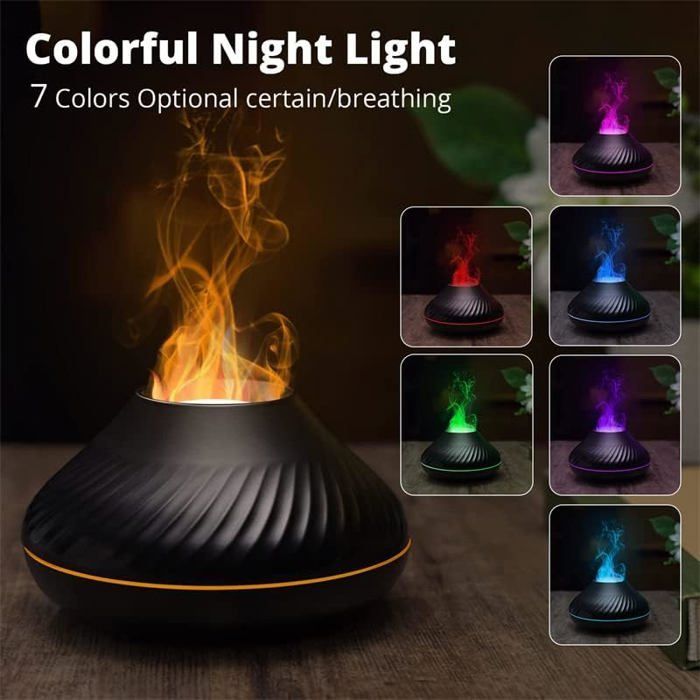 Aromatherapy essential oil diffuser, indoor humidifier, USB plug, 7 flame colors, black