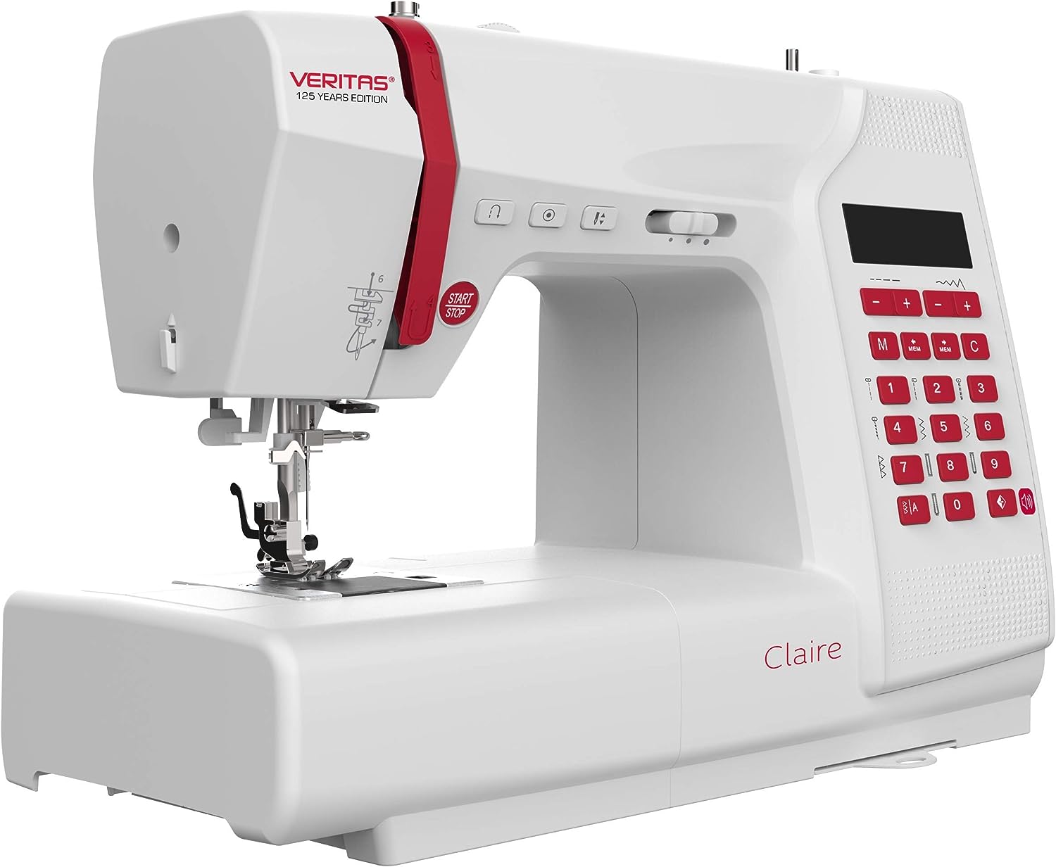 VERITAS Claire naaimachines - 197 steekprogramma's, geheugenfunctie, lcd-display, led-naailicht, met alfabet en cijfers - jubileumeditie ter ere van het 125-jarig bestaan
