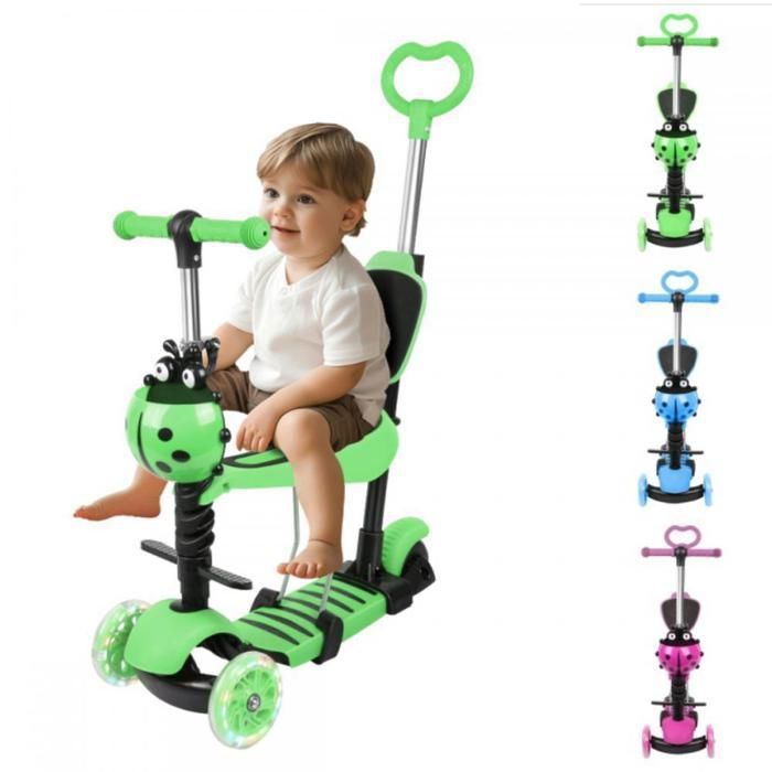 Trottinette pour Enfants 5 en 1 - MIPAN - Réglable - Avce 3 Roues LED élégantes - Trottinette Pliante - Max:50 kg -Vert