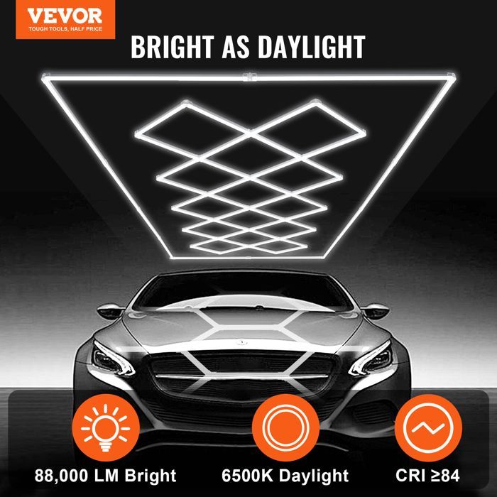 Lámpara LED VEVOR para garaje/taller, luz blanca fría, 88000 lm, 6500 K - ideal para sótanos, almacenes y talleres de detallado de automóviles.