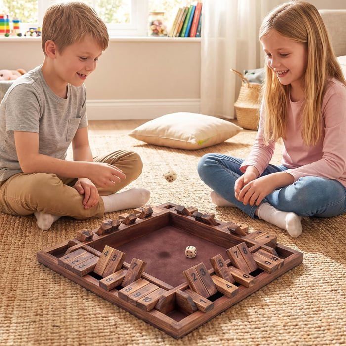 Shut The Box COSTWAY - Dobbelspel - Klassiek bordspel - 4 of meer spelers - Grenenhout, fluwelen oppervlak, bruin tafelblad
