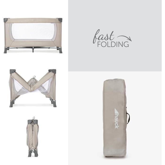 ZOKKO Baby Travel Cot - 120x60 cm - Compact Fold - Carry Bag Included - Mesh Windows - Beige - 7.5 kg