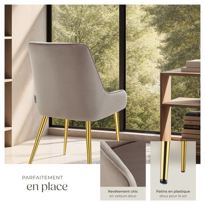 Chairs - TECTAKE - Set of 6 AVANE Scandinavian-style upholstered chairs with a velvet look, ergonomic shape and high back - Taupe