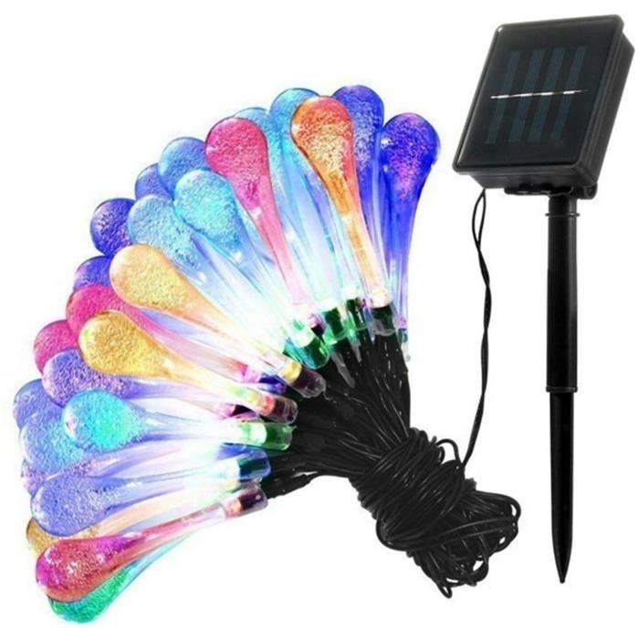Guirnalda de luces solares en forma de lágrima de 7 m con 50 LED, 8 modos, resistente al agua para exteriores, ideal para fiestas en el jardín, Navidad, etc. (Color)