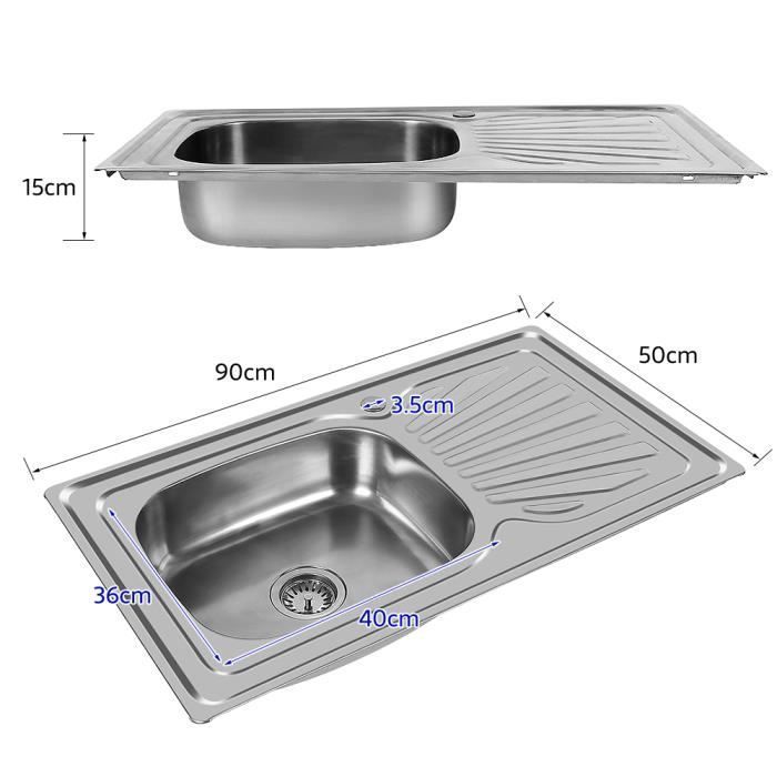 Évier de cuisine cuve simple en acier inoxydable avec égouttoir réversible - YIPEEMA