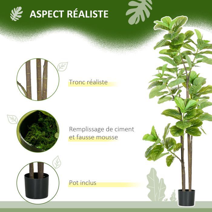 Conjunto de 2 plantas artificiales - HOMCOM - higueras - con maceta - textura natural - 180 cm de altura - para decoración