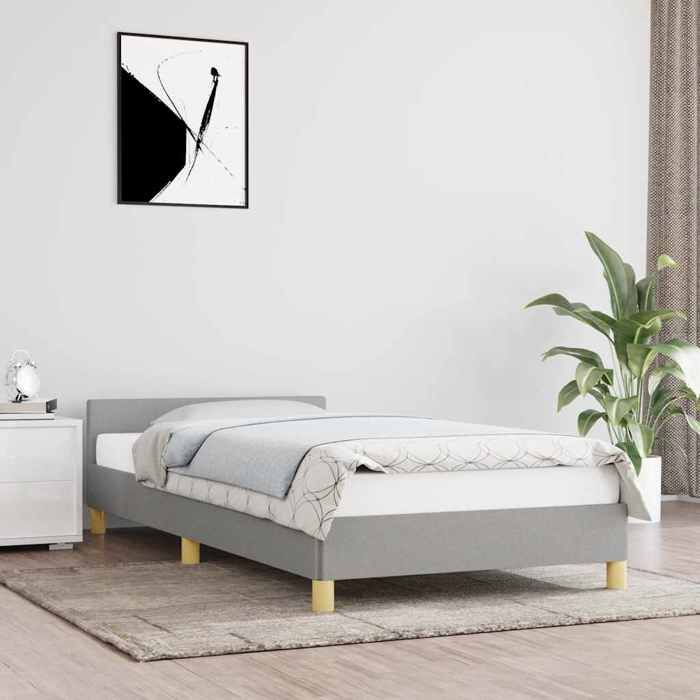 Estructura de cama vidaXL con cabecero, 90x200 cm, individual, estilo moderno, gris claro, tapicería de tela, 347383