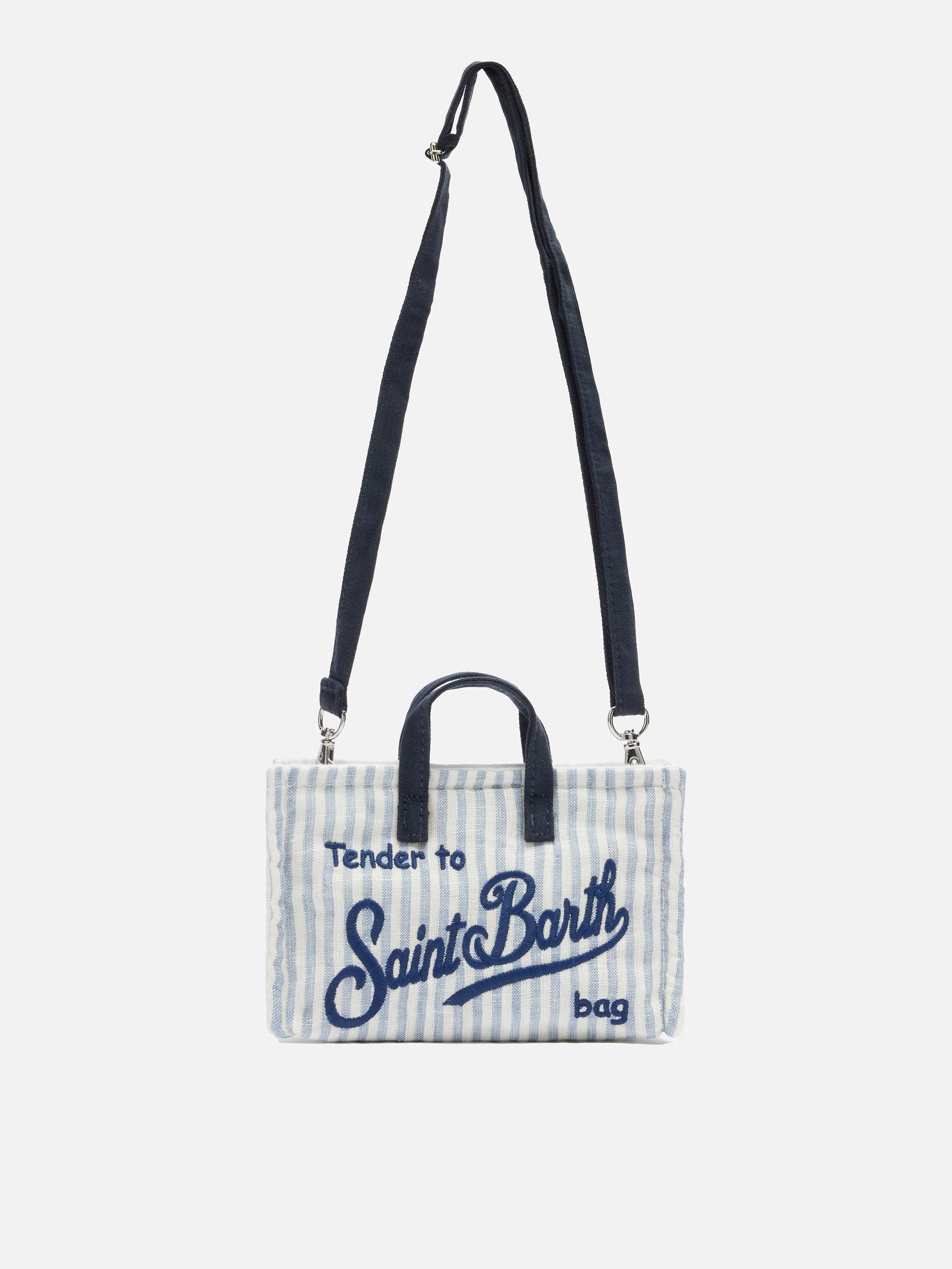 Handytasche aus Leinen mit blauem Streifenmuster