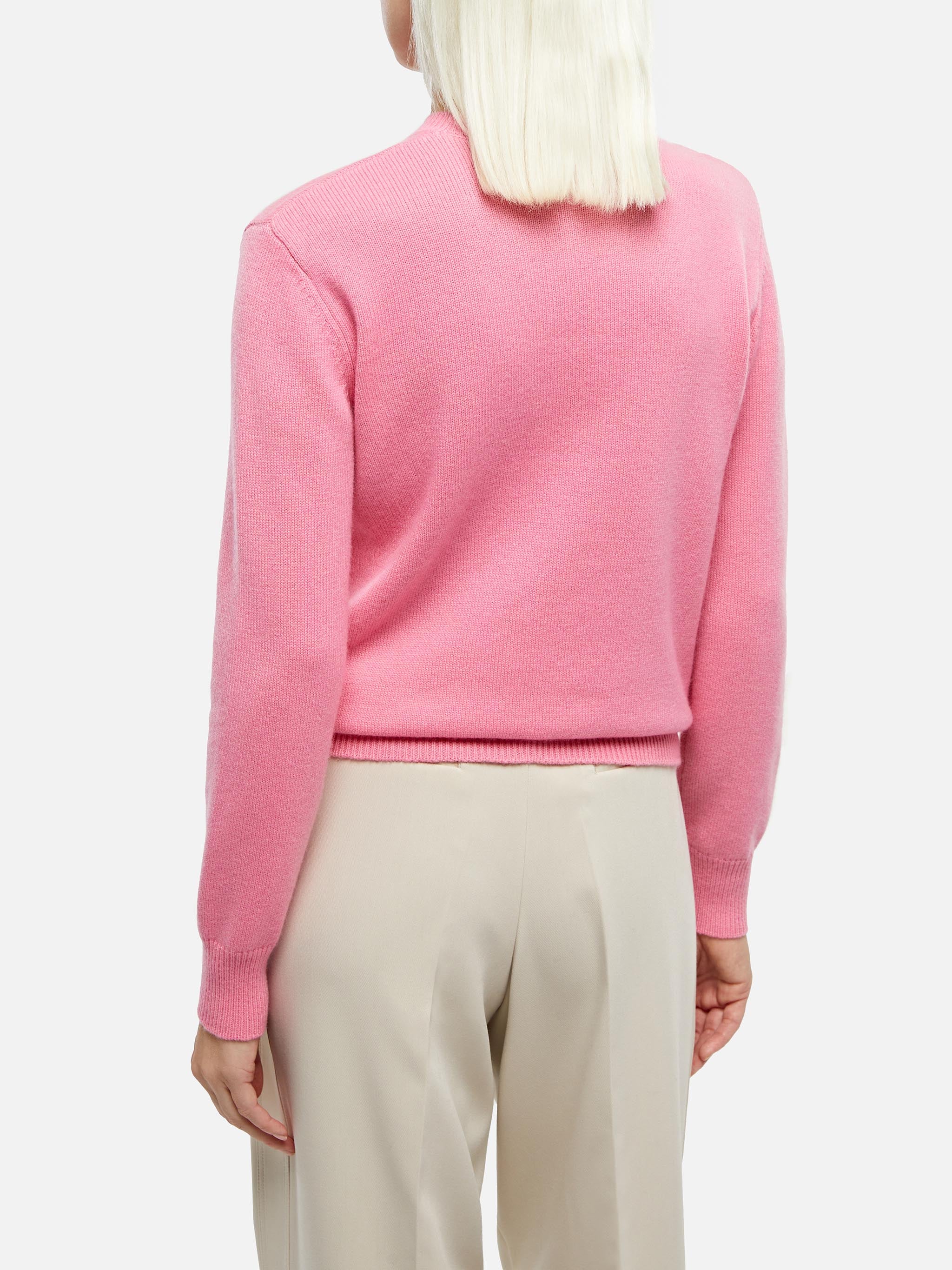 Rosa Damenpullover mit Rundhalsausschnitt und St.-Barth-Stickerei