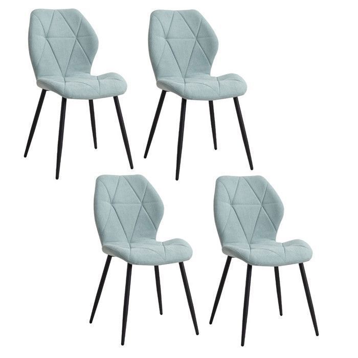 Chaises de salle à manger - Vintage - Lot de 4 - En lin - Pieds en métal - Couleur menthe