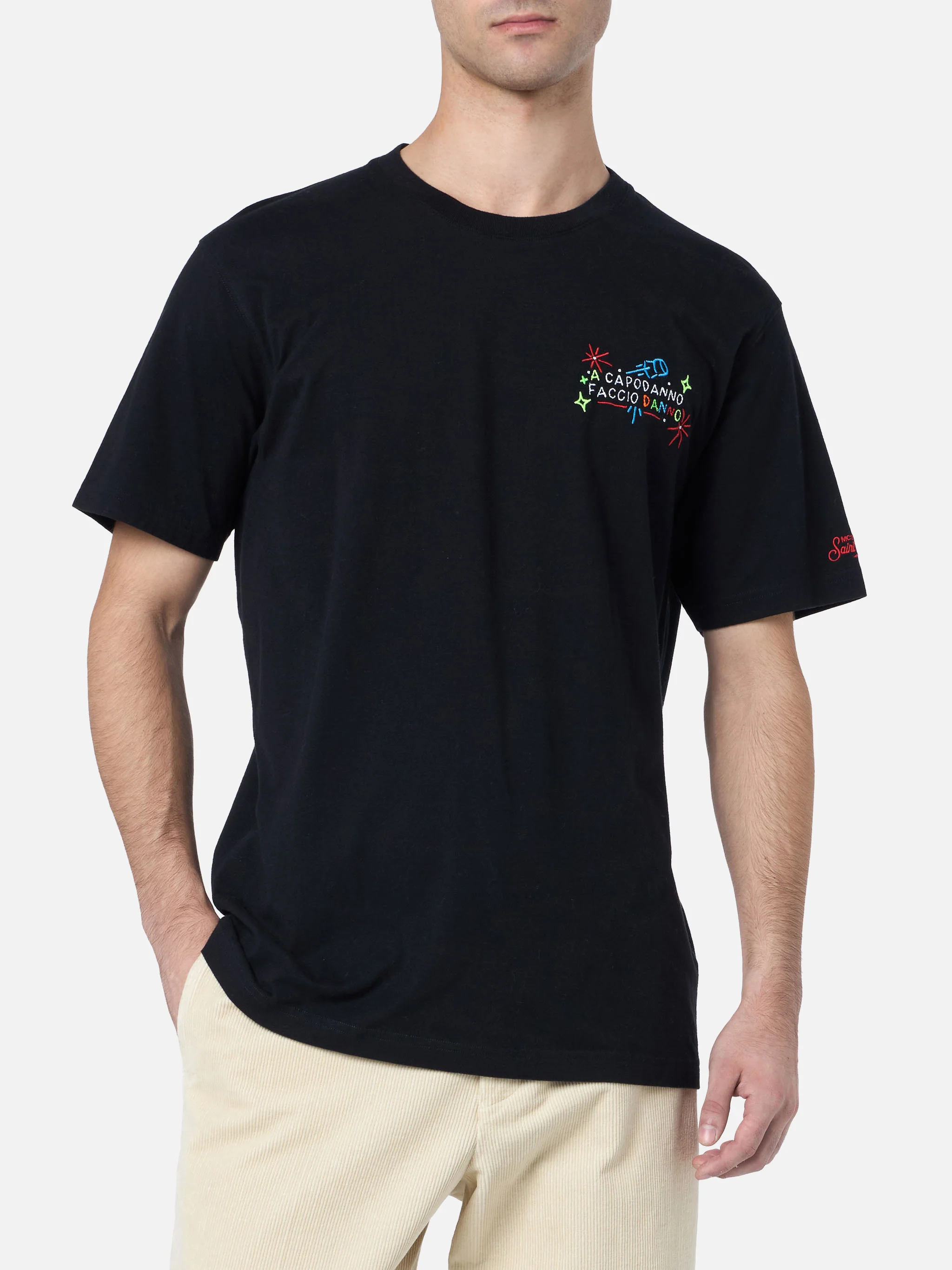 Arnott's T-shirt van zwaar katoen voor heren met nieuwjaarsborduurwerk.