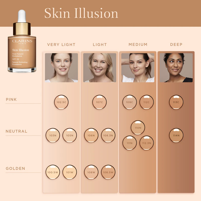 Base hidratante iluminadora Clarins Skin Illusion Natural com FPS 15