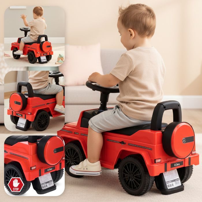 Porteur enfant voiture Mercedes Benz 350D - 12 à 36 mois - volant avec son - faux roue secours - compartiment rangement - Rouge