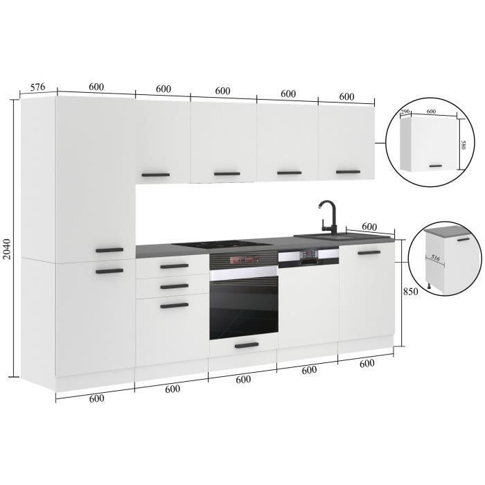Belini Cuisine Equipee Complete ROSE Muebles de Cuisine Complets - 300 cm.  Avec Plan de Travail, argent très brillant