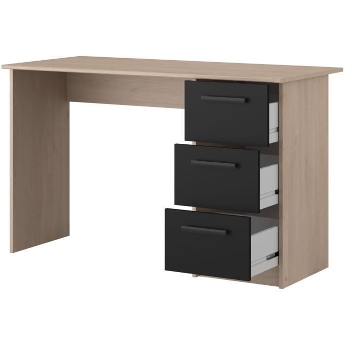 Scrivania lineare PARISOT con 3 cassetti - Finitura rovere/nero - L 121,4 x P 55 x H 74,5 cm - ESSENTIAL