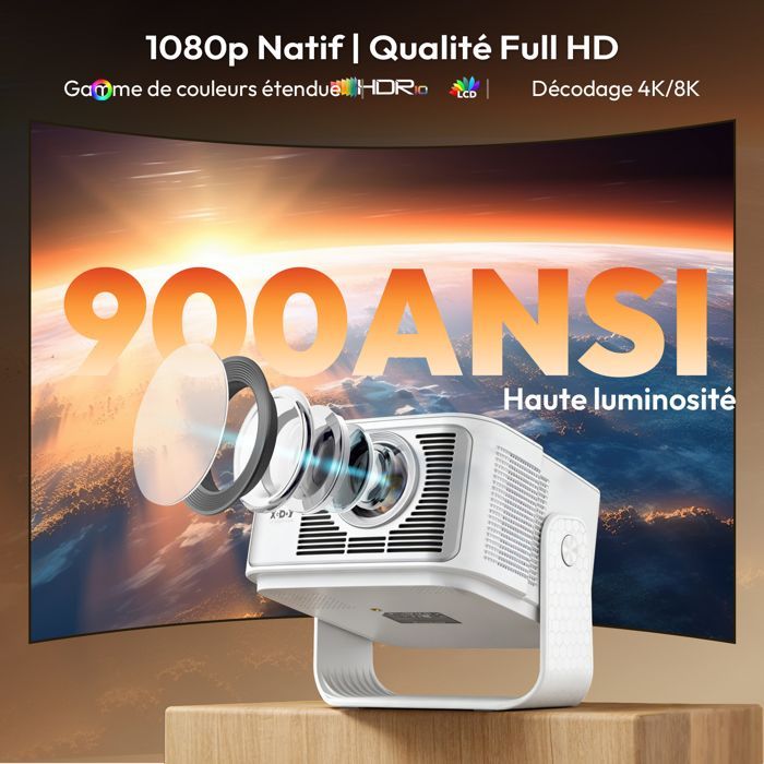 Video Projector Support 8K Android 14 Auto Focus/Keystone Smart Projector 900ANSI WiFi6 Bluetooth5.4, 1080P Native FHD HDMI/USB