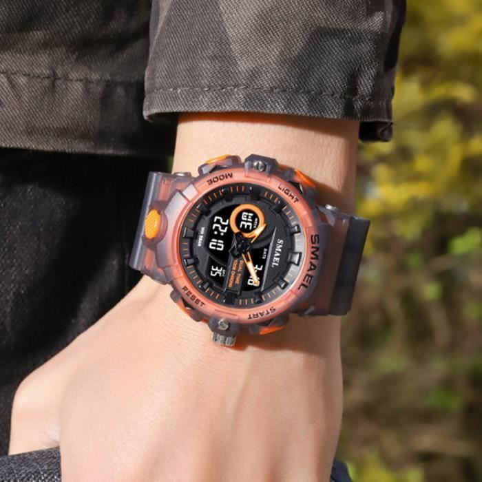 Orologio digitale a LED da ragazzo con calendario, cronografo, multifunzione, impermeabile, grigio, cinturino in silicone