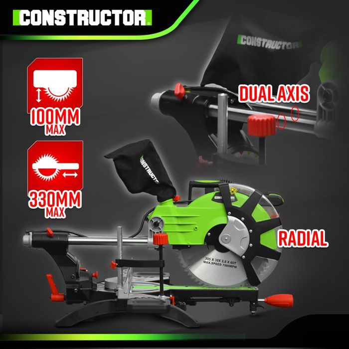 2100W Radial-Kapp- und Gehrungssäge - 305mm - Constructor