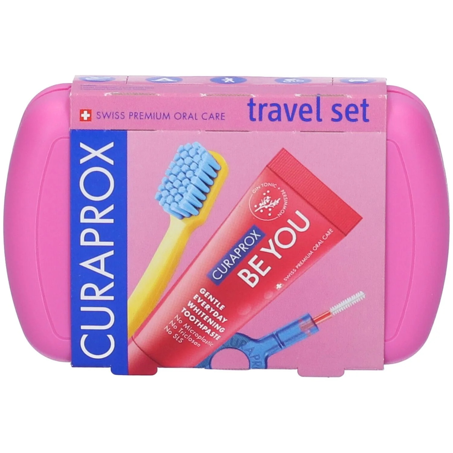 Set de viaje de higiene bucal rosa Curaprox RINAZINA