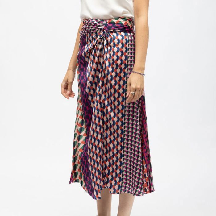 Jupe mi longue effet satiné à motifs geométriques jenny Femme LA PETITE ETOILE