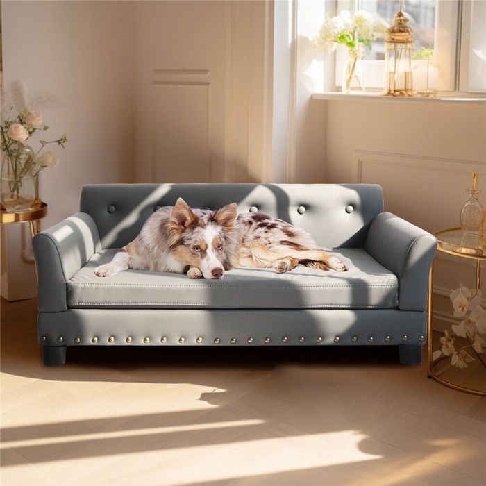 Sofá de couro para cães - Cama alta com capa removível 96x70x40cm