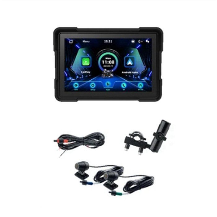 CarPlay inalámbrico para motocicletas, Android Auto, pantalla de 5 pulgadas, navegación GPS, resistente al agua, Bluetooth dual, grabadora de doble cámara.