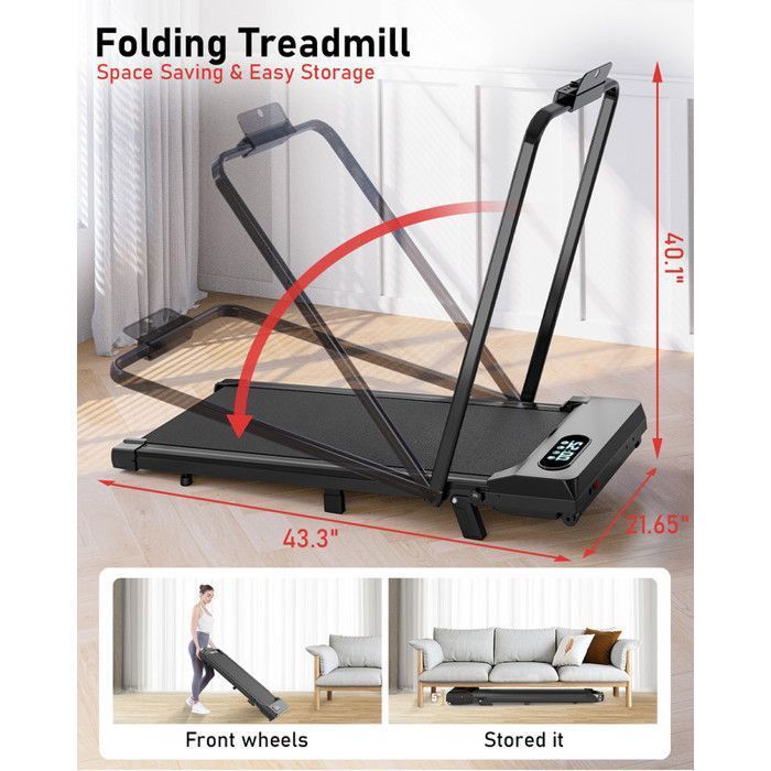 3 en 1 Tapis de marche - Dskeuzeew Tapis de course avec 7% d'inclinaison - 1-8 km/h réglable - Surface 38.5 x 94 cm - Noir