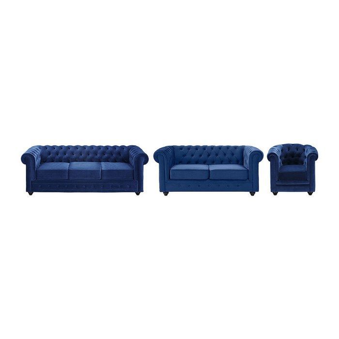 Divano a 3 posti, divano a 2 posti e poltrona CHESTERFIELD - velluto blu royal