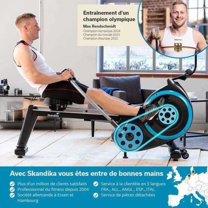 Magnetic Rowing Machine with 3D Articulated Arms - Skandika Nordlys - 16 Resistance Levels - 21 Programs + 1 Manual - Tablet Holder