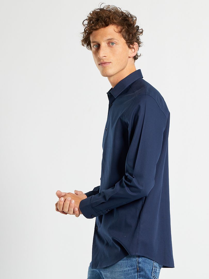 Camisa lisa de corte recto - azul y negro